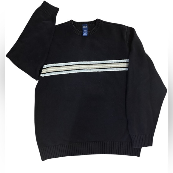 Basic Editions Black Cotton Crewneck Stripe Pullover Sweater Men’s Size Medium - Picture 1 of 3
